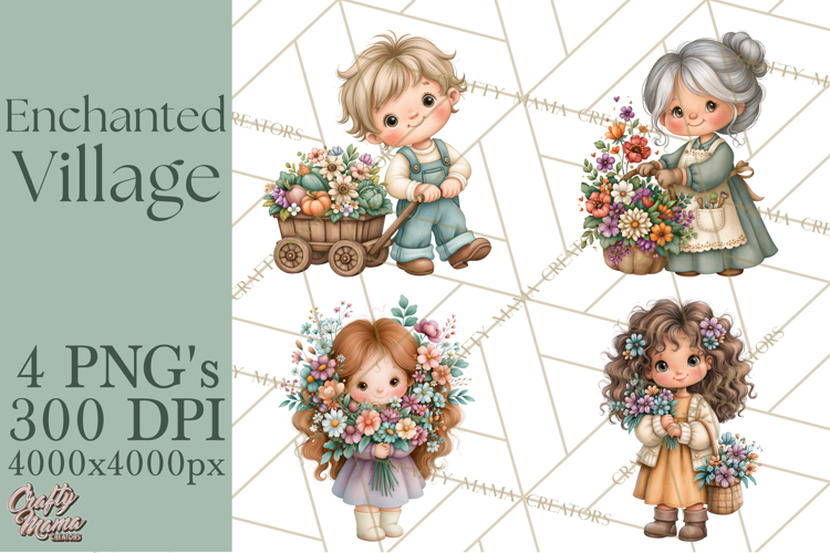 Enchanted Village Clipart PNG, Cozy Cottage Town