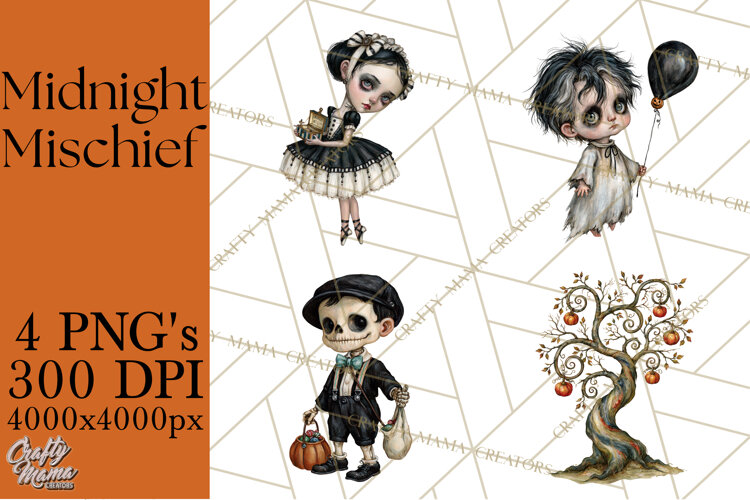 Spooky Kids PNG, Vintage Halloween Clipart example image 1