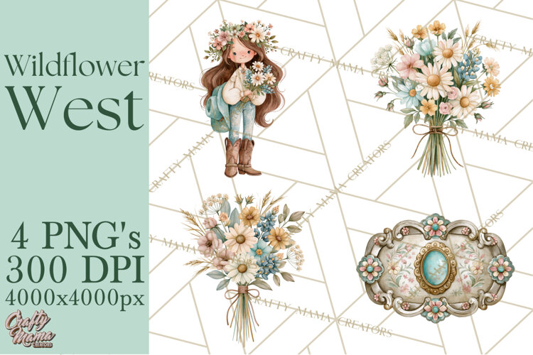 Western Wildflowers Clipart PNG, Rustic Cowgirl example image 1