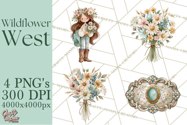 Western Wildflowers Clipart PNG, Rustic Cowgirl