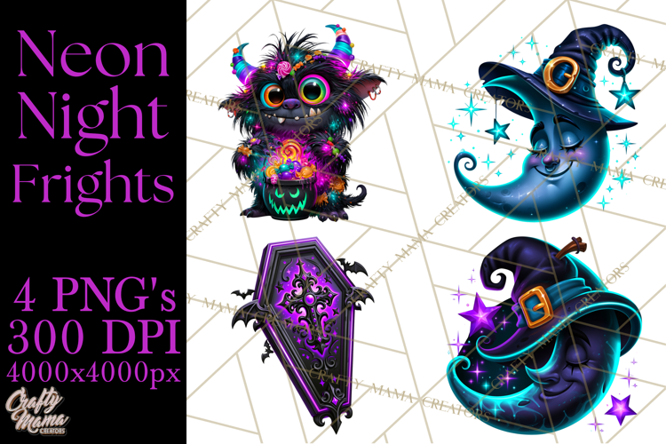 Neon Night Frights PNG Halloween Clipart