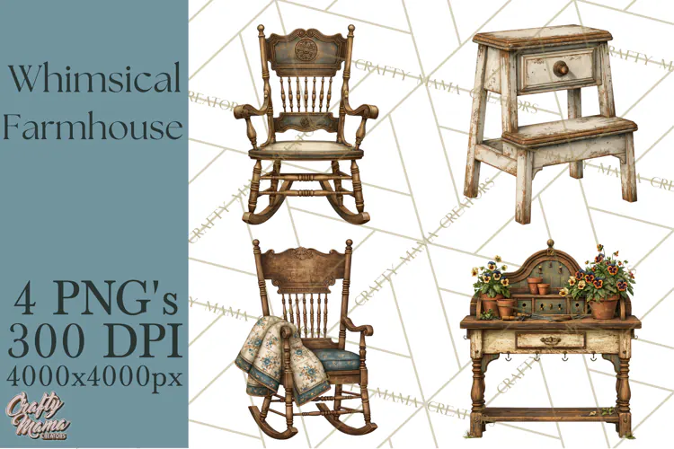 Whimsical Farmhouse Furniture Clipart PNG