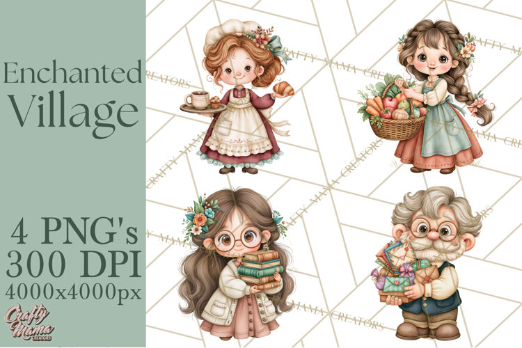 Enchanted Village Clipart PNG, Cozy Cottage Town example image 1