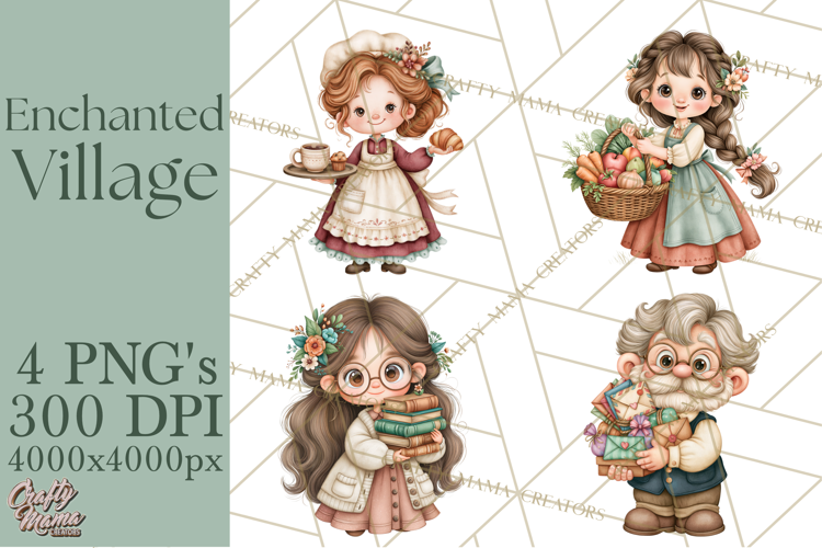 Enchanted Village Clipart PNG, Cozy Cottage Town