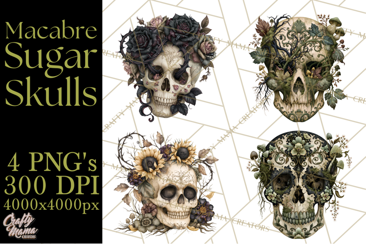 Macabre Sugar Skull Halloween Clipart PNG