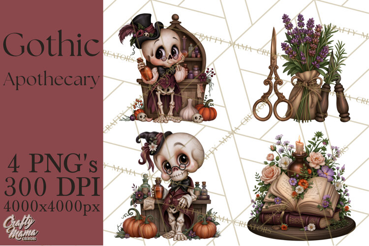 Gothic Apothecary Clipart PNG, Halloween Potions example image 1