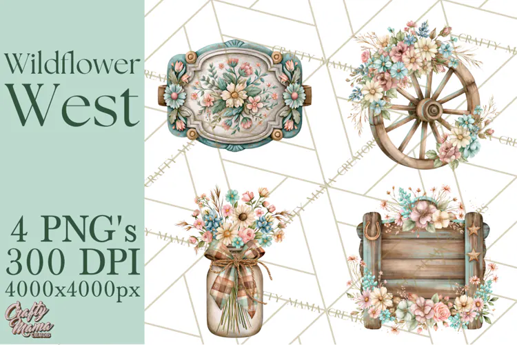 Western Wildflowers Clipart PNG, Rustic Cowgirl