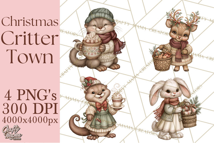 Christmas Critter Town Clipart PNG, Winter Holiday Town example image 1