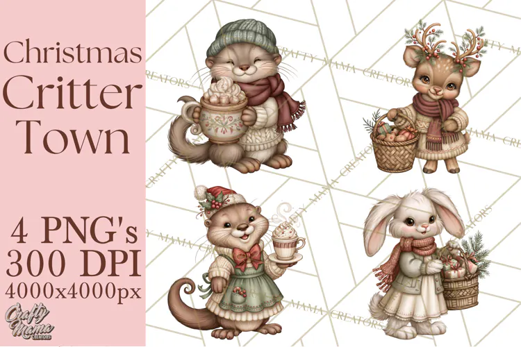 Christmas Critter Town Clipart PNG, Winter Holiday Town