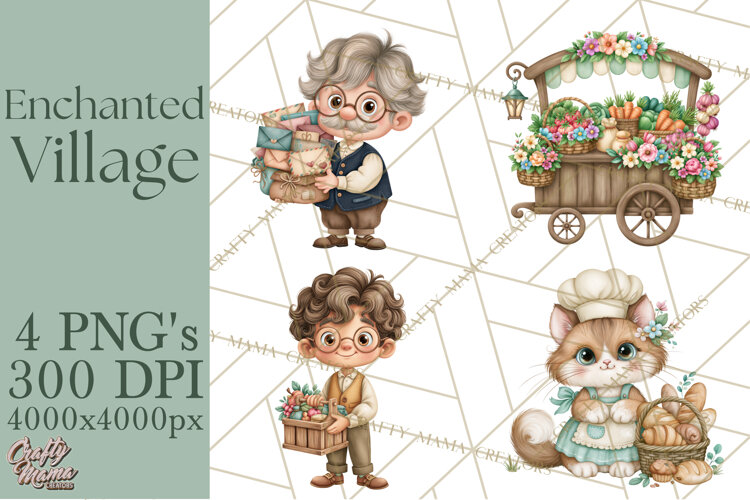 Enchanted Village Clipart PNG, Cozy Cottage Town example image 1