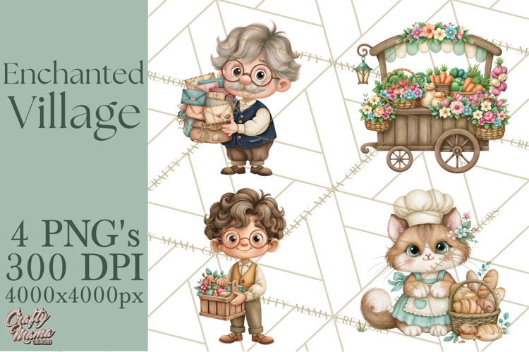 Enchanted Village Clipart PNG, Cozy Cottage Town