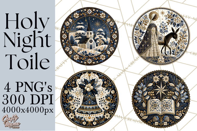 Sacred Christmas Toile Medallions PNG, Christian Christmas example image 1