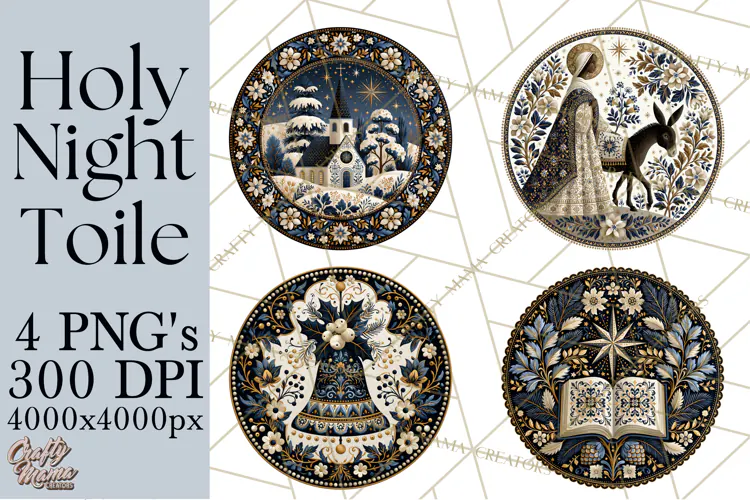 Sacred Christmas Toile Medallions PNG, Christian Christmas