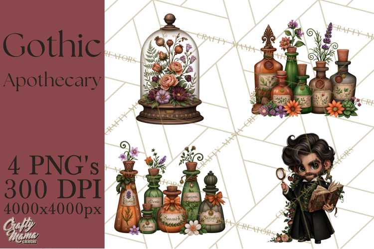 Gothic Apothecary Clipart PNG, Halloween Potions
