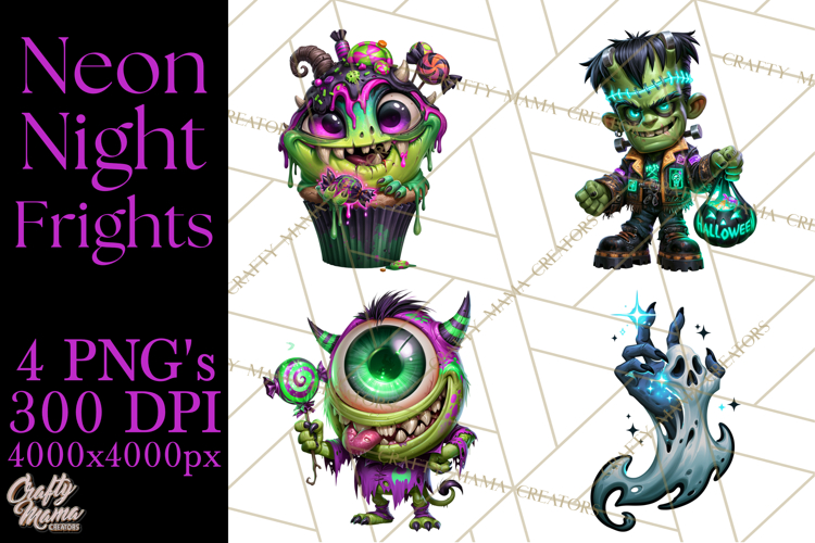 Neon Night Frights PNG Halloween Clipart