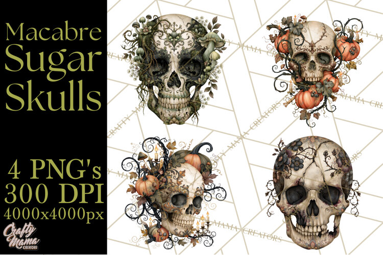 Macabre Sugar Skull Halloween Clipart PNG example image 1