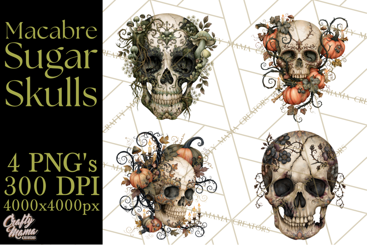 Macabre Sugar Skull Halloween Clipart PNG