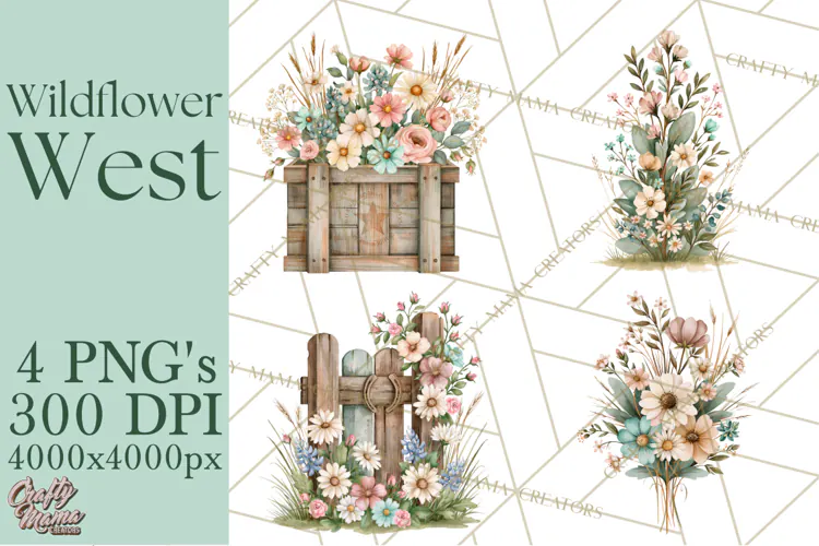 Western Wildflowers Clipart PNG, Rustic Cowgirl