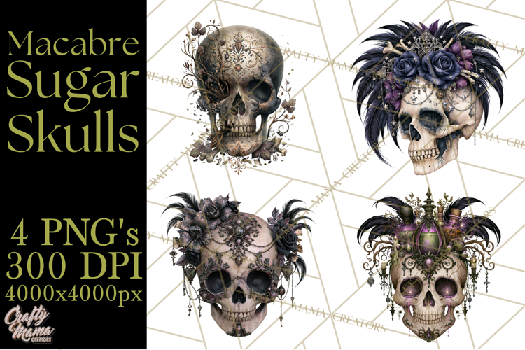 Macabre Sugar Skull Halloween Clipart PNG