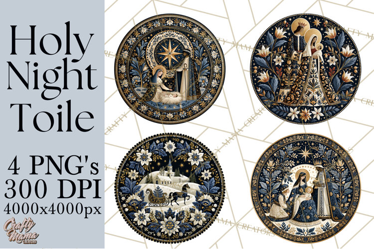 Sacred Christmas Toile Medallions PNG, Christian Christmas example image 1