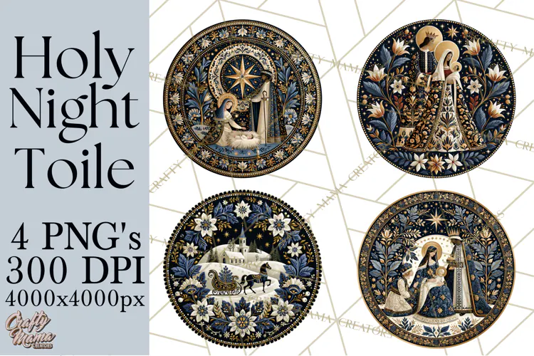Sacred Christmas Toile Medallions PNG, Christian Christmas