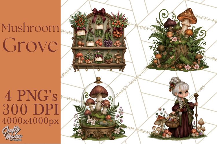 Gothic Mushroom Clipart PNG, Halloween Forest Characters