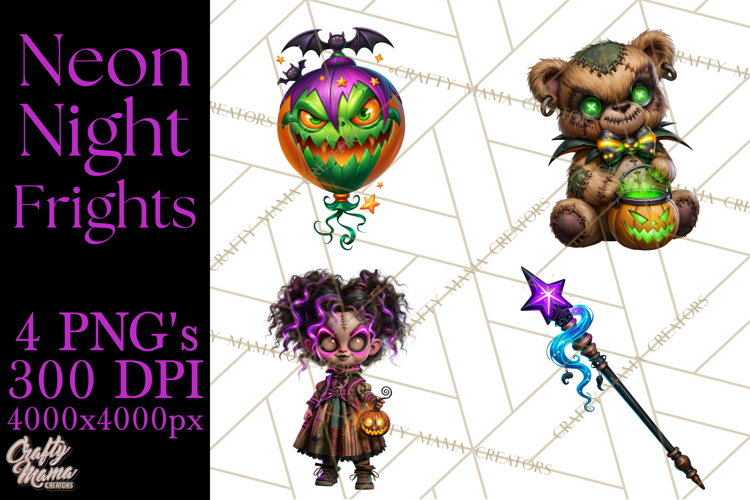 Neon Night Frights PNG Halloween Clipart