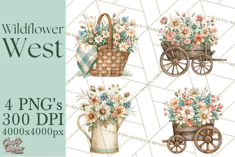 Western Wildflowers Clipart PNG, Rustic Cowgirl