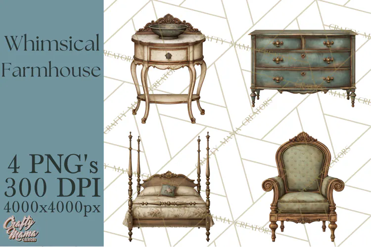 Whimsical Farmhouse Furniture Clipart PNG