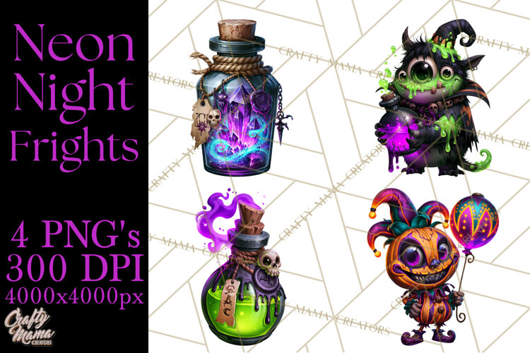 Neon Night Frights PNG Halloween Clipart example image 1