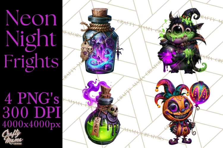 Neon Night Frights PNG Halloween Clipart