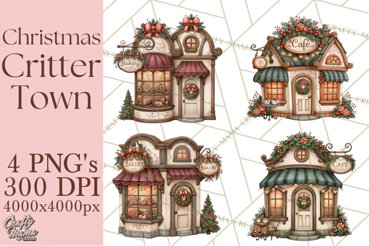 Christmas Critter Town Clipart PNG, Winter Holiday Town