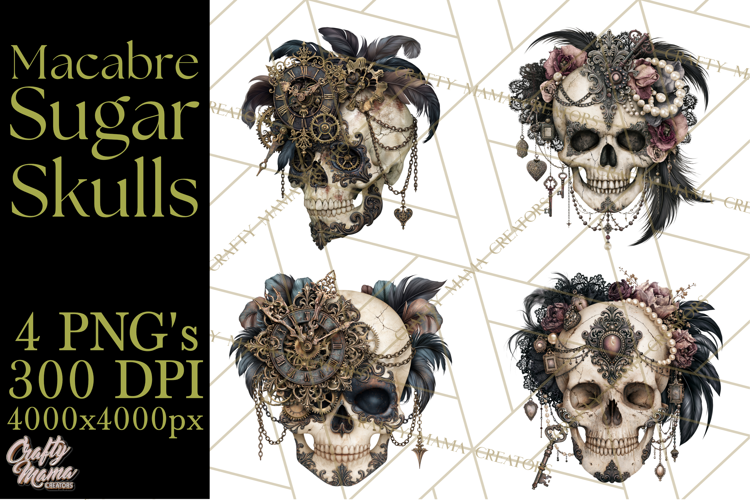 Macabre Sugar Skull Halloween Clipart PNG