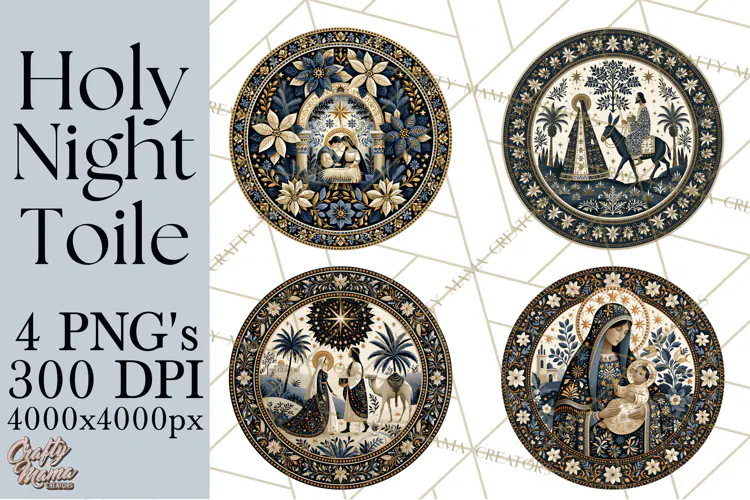 Sacred Christmas Toile Medallions PNG, Christian Christmas