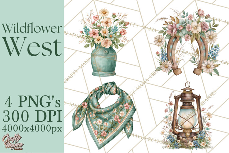 Western Wildflowers Clipart PNG, Rustic Cowgirl example image 1
