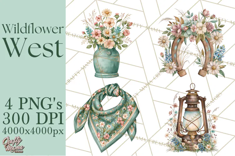 Western Wildflowers Clipart PNG, Rustic Cowgirl