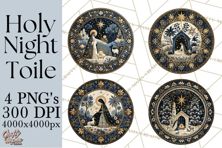 Sacred Christmas Toile Medallions PNG, Christian Christmas