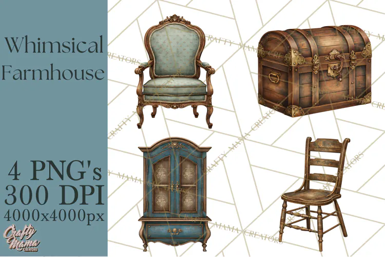 Whimsical Farmhouse Furniture Clipart PNG
