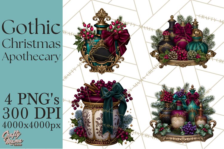 Gothic Christmas Apothecary PNG, Christmas Potions