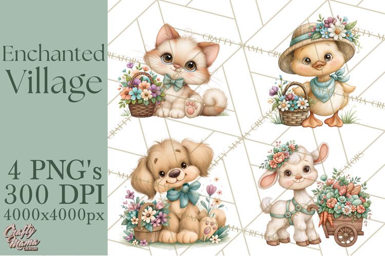 Enchanted Village Clipart PNG, Cozy Cottage Town example image 1