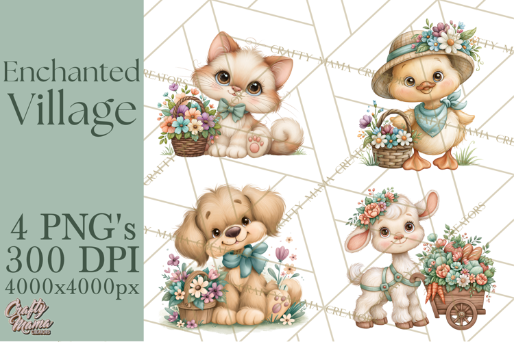 Enchanted Village Clipart PNG, Cozy Cottage Town