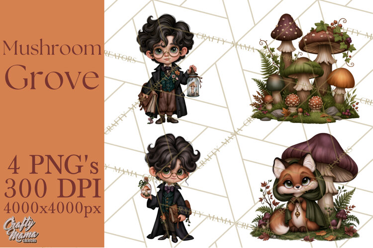 Gothic Mushroom Clipart PNG, Halloween Forest Characters example image 1