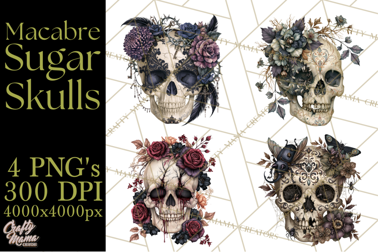 Macabre Sugar Skull Halloween Clipart PNG