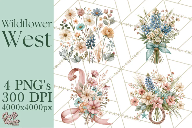 Western Wildflowers Clipart PNG, Rustic Cowgirl