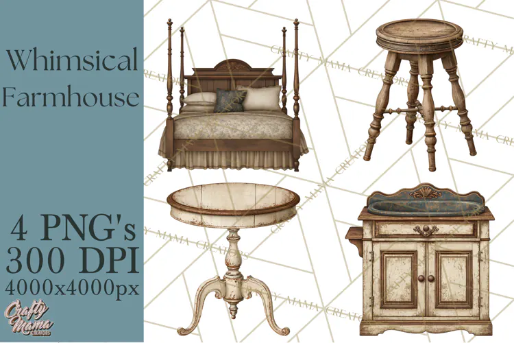 Whimsical Farmhouse Furniture Clipart PNG