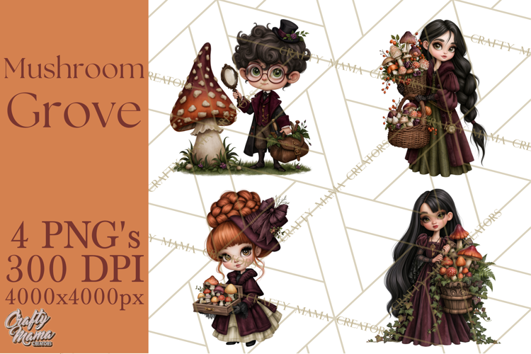 Gothic Mushroom Clipart PNG, Halloween Forest Characters