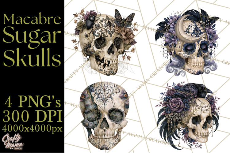 Macabre Sugar Skull Halloween Clipart PNG