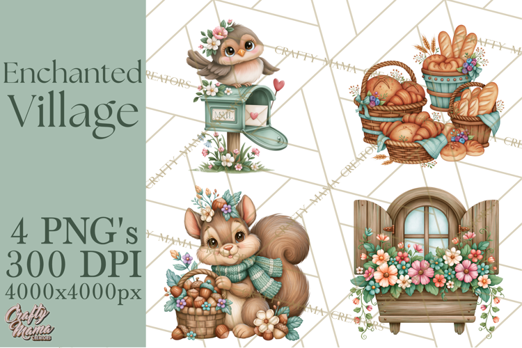 Enchanted Village Clipart PNG, Cozy Cottage Town