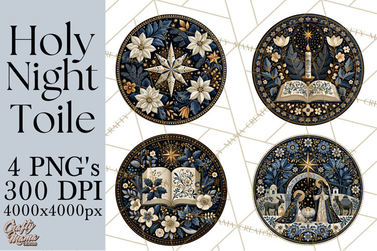 Sacred Christmas Toile Medallions PNG, Christian Christmas example image 1