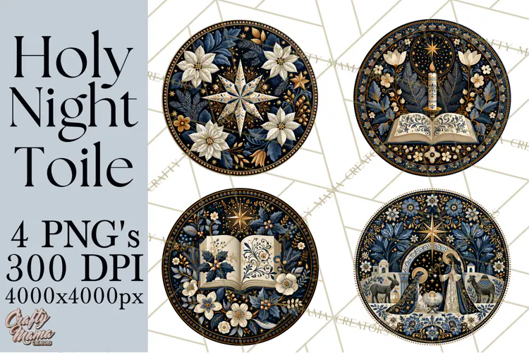 Sacred Christmas Toile Medallions PNG, Christian Christmas